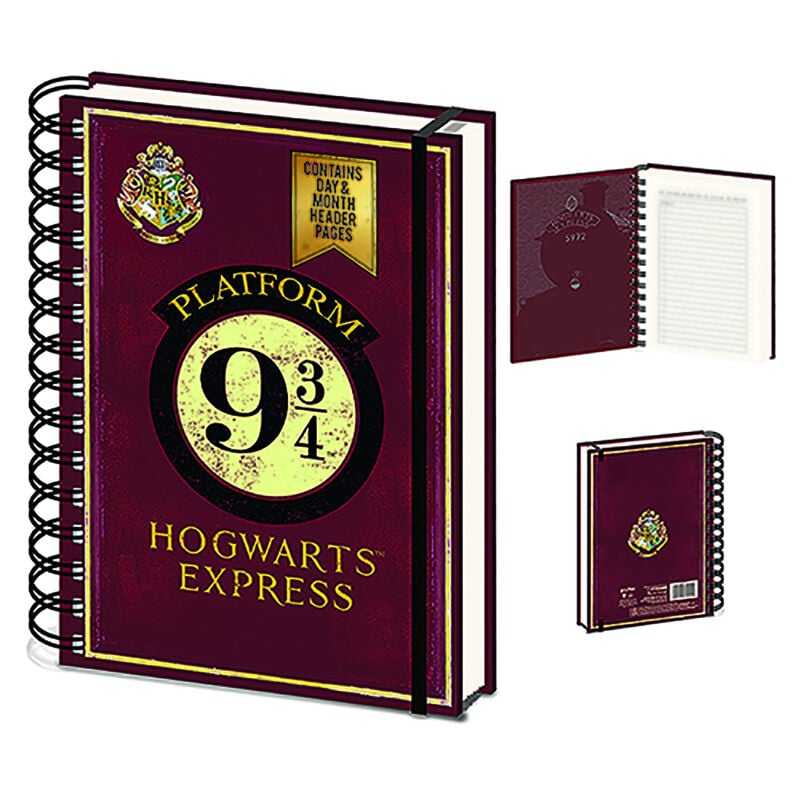 Cuaderno de espiral A5 Andén 9 34 y escudo Hogwarts 21 x 15 cm