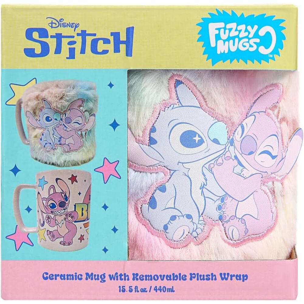 Taza funda de peluche Angel & Stitch Disney 440ml