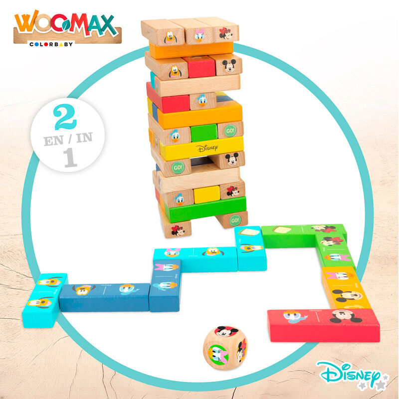 Juego Torre Bloques + Domino madera Disney