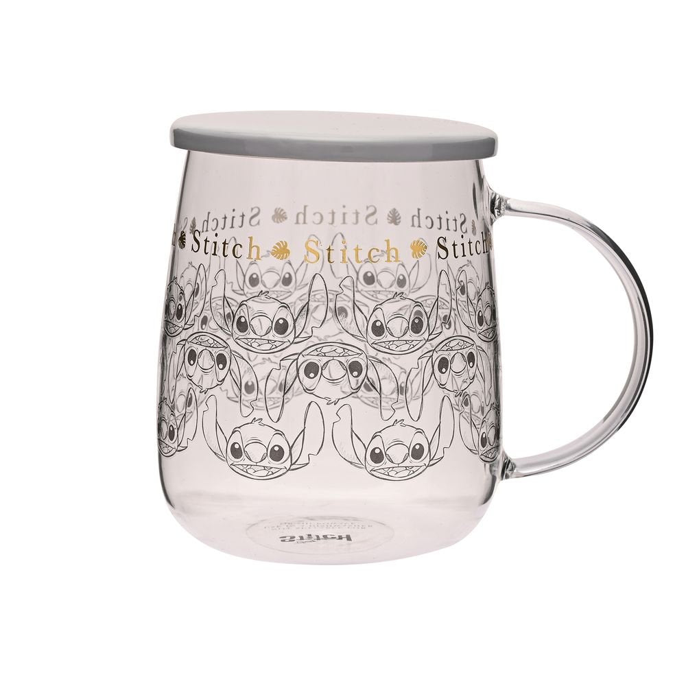 Taza Cristal Disney Con Tapa Stitch