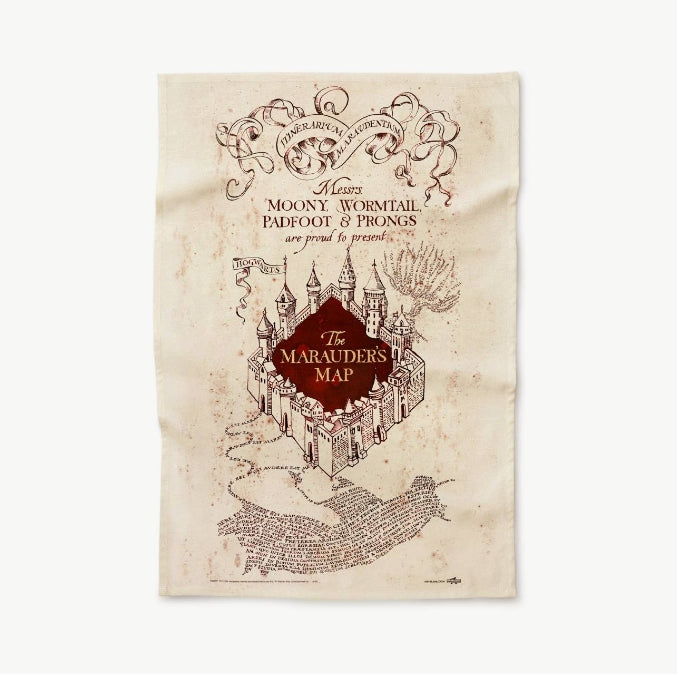Paño de cocina con el mapa del Merodeador. Minalima-Harry Potter