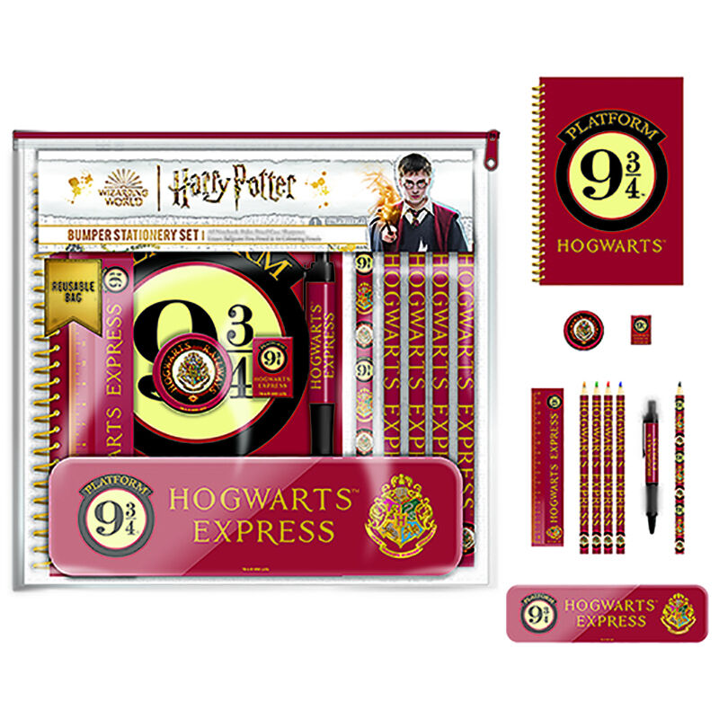 Set de papelería escolar deluxe Andén 9 34 y escudo Hogwarts