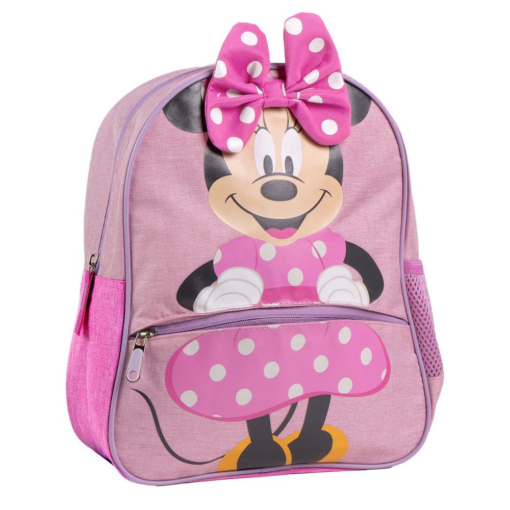 Mochila Guarderia Minnie Rosa Con Rejilla Con Lazo 3D