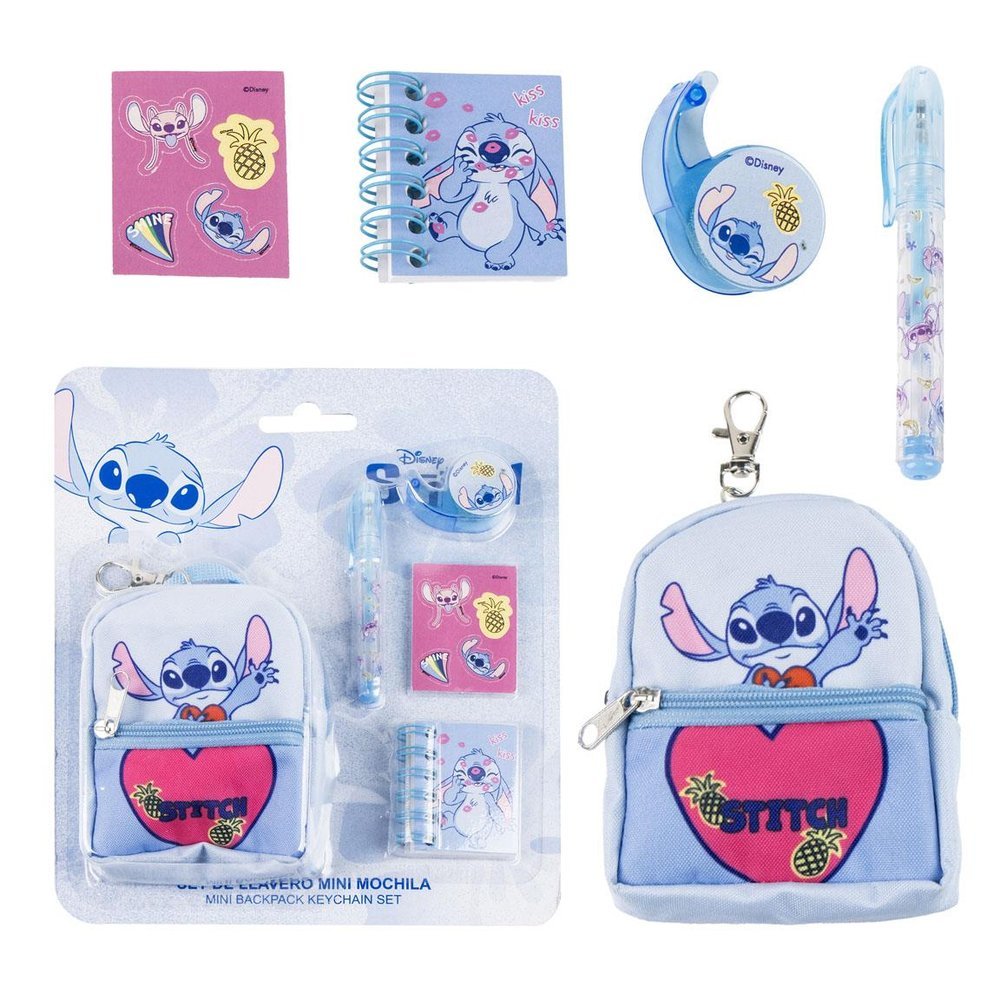 Set Papelería Mini Mochila Llavero + Accesorios Stitch