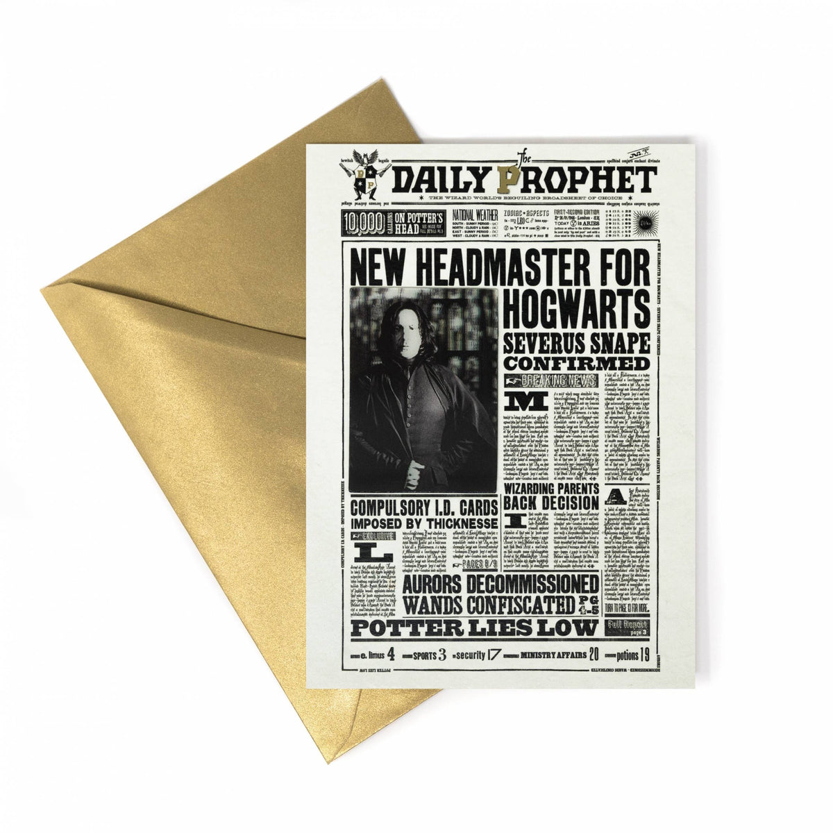 Tarjeta de felicitación lenticular de Severus Snape, el nuevo director de Hogwarts. Minalima-Harry Potter