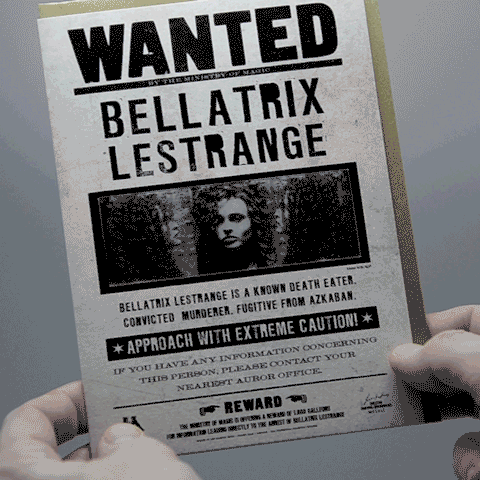Tarjeta de felicitación lenticular - Se busca a Bellatrix Lestrange. Minalima-Harry Potter