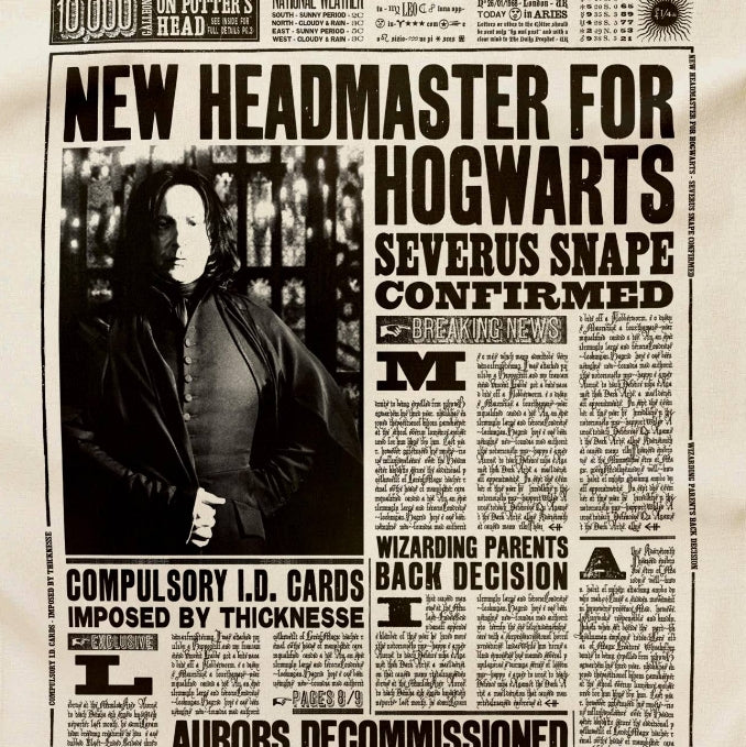 El Diario del Profeta: Nuevo director para el paño de cocina de Hogwarts. Minalima-Harry Potter