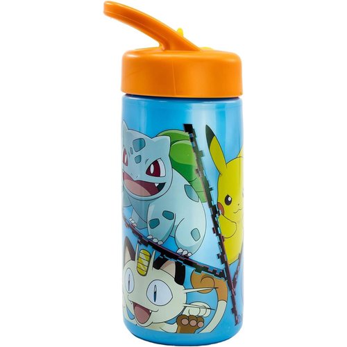 Botella Infantil Plástico Con Pajita 410Ml Pokémon Pikachu