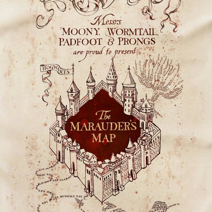 Paño de cocina con el mapa del Merodeador. Minalima-Harry Potter