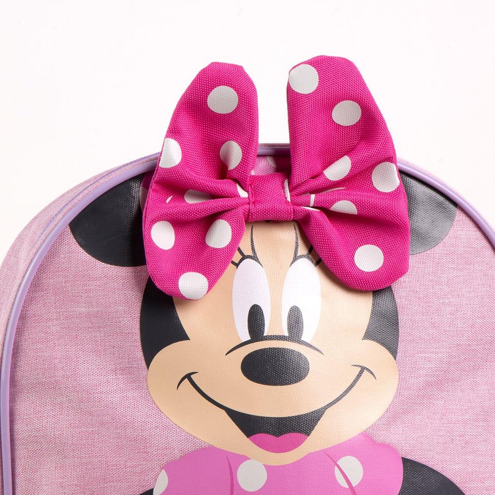 Mochila Guarderia Minnie Rosa Con Rejilla Con Lazo 3D