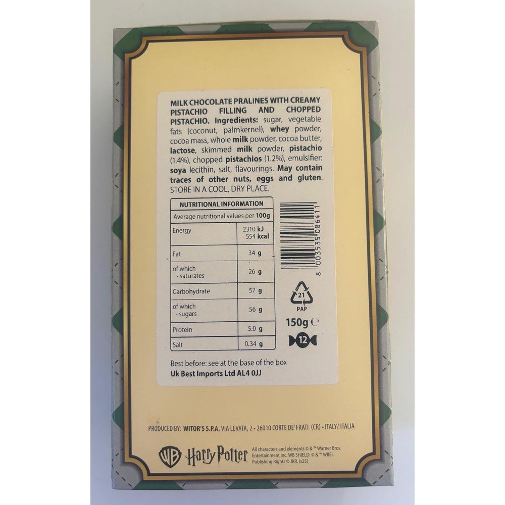 Bombones Harry Potter Chocolate Con Pistacho 150 Gr Dolfin