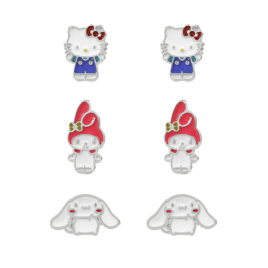 Set 3 Pares de pendientes Hello Kitty and Friends plata