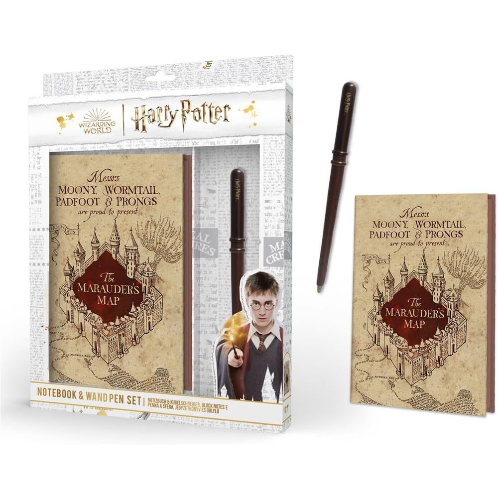 Set Cuaderno + boligrafo varita Mapa del Merodeador Harry Potter
